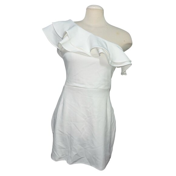 Lulus Enticing Behavior White Ruffled One-Shoulder Mini Dress Sz Large White - Picture 3 of 13